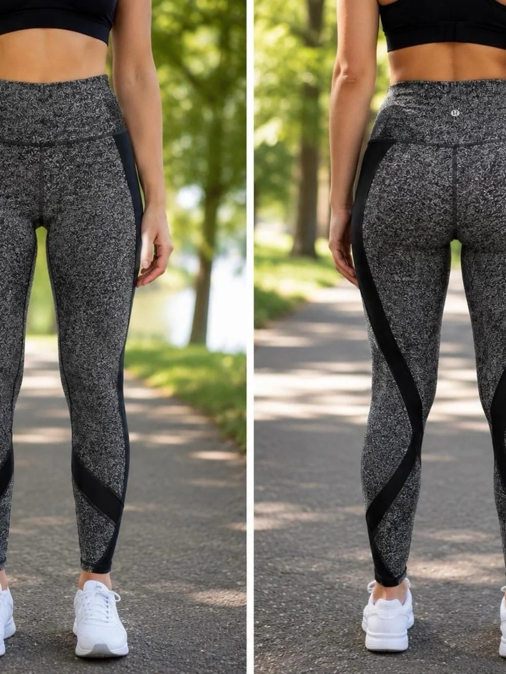 Lululemon High-Rise Textured Gray Leggings with Black Side Panels